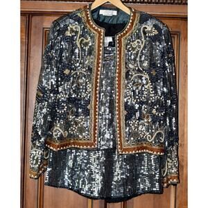 Judith Ann Creations for I Magnin Haute Couture 100% Silk 3pc Skirt Suit Size M